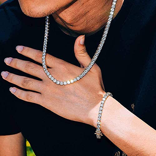 GEMSME 4mm Yellow Gold Tennis Neklace, GMESME 18K Gold Plated 4.0mm Cubic Zirconia Classic Tennis Necklace 20 Inch - Image 4