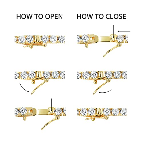 GEMSME 4mm Yellow Gold Tennis Neklace, GMESME 18K Gold Plated 4.0mm Cubic Zirconia Classic Tennis Necklace 20 Inch - Image 3