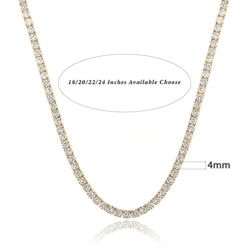 GEMSME 4mm Yellow Gold Tennis Neklace, GMESME 18K Gold Plated 4.0mm Cubic Zirconia Classic Tennis Necklace 20 Inch - Image 2