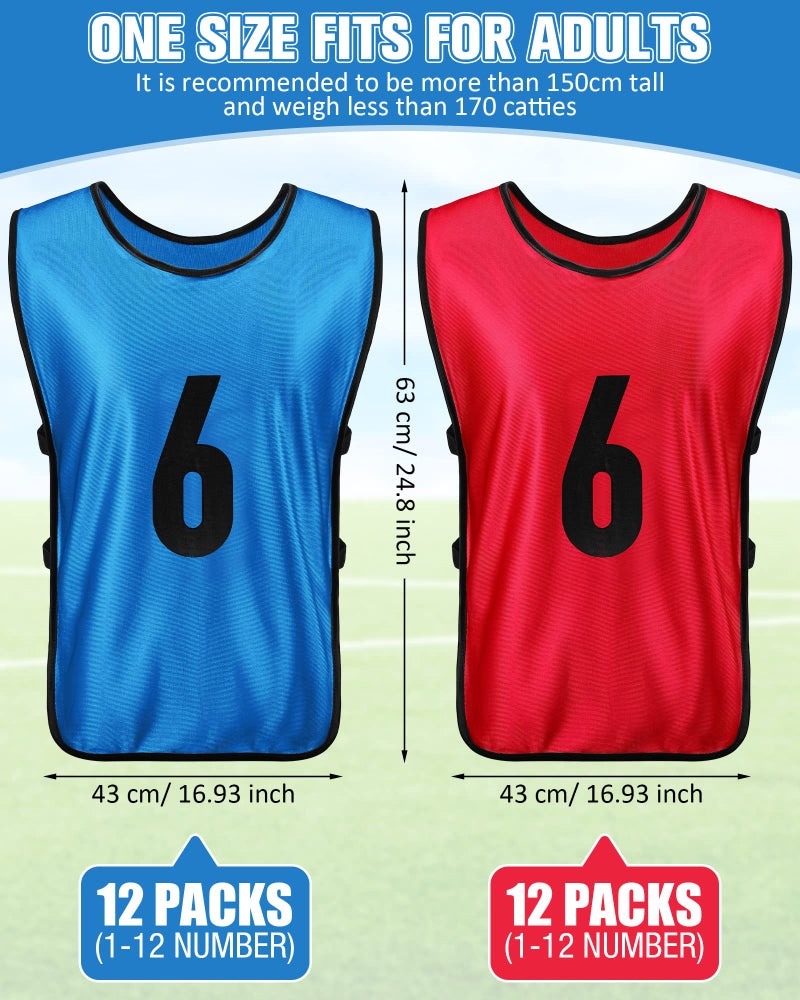 Yahenda 24 Pcs Sports Pinnies Soccer Scrimmage Practice Vests Numbered Soccer Team Pennies with Belt for Adult(X-Large,Red, Blue) - Image 2