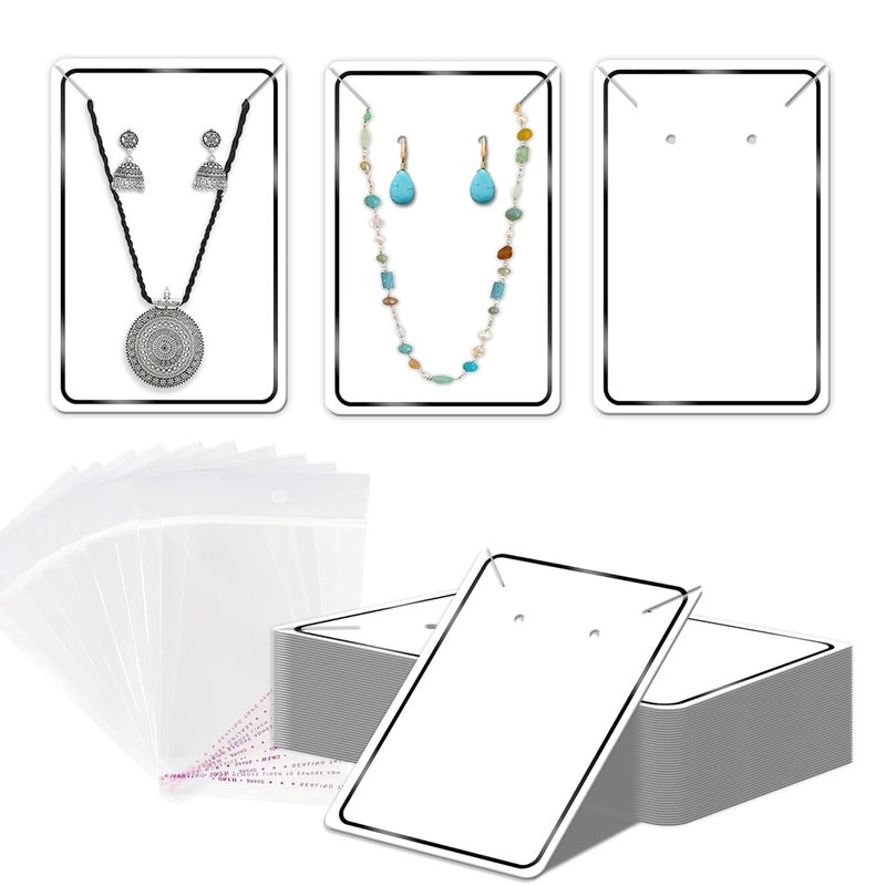 DEEPTAGS Jewellery Display Bags with Plastic Bags for Bracelet, Earring, Necklace, Jewelry - White (With Black Border), 100 PCS - Image 1