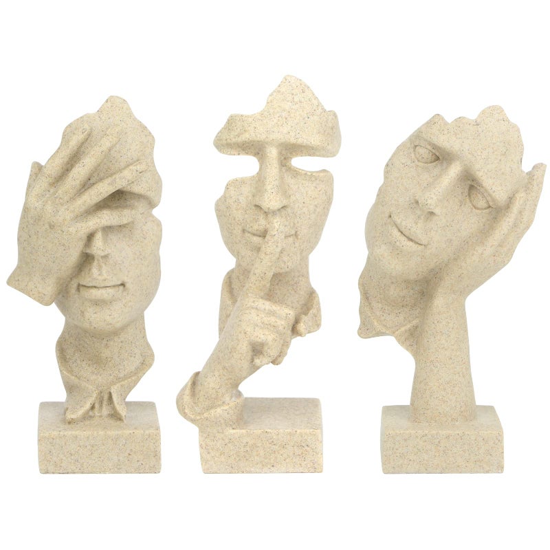 تمثال المفكر 3 قطع الصمت هو الذهب فن تجريدي تمثال لا تسمع لا ترى لا تتحدث ديكور حديث منزلي تماثيل راتنجية أشياء زخرفية ديكور للمنزل المكتب رف الكتب سطح المكتب من الحجر الرملي