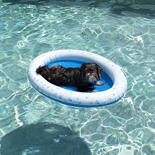 PoolCandy Inflatable Dog Pool Float Pet Raft for Small to Medium Dogs up to 35 lbs Cooling WaterFlow Base HeavyDuty PVC 36 x 28 Paw Print Design - Image 1