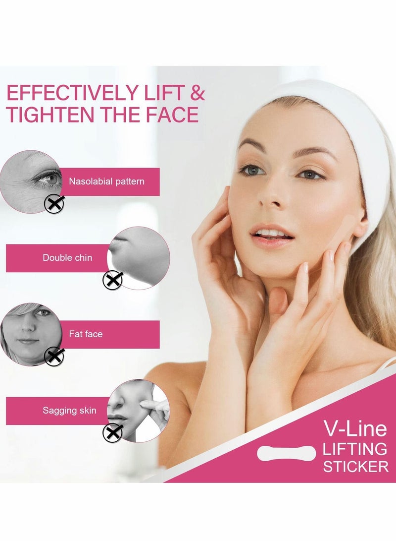 Excefore شريط شد الوجه، 100 قطعة من شريط شد الوجه على شكل حرف V غير مرئي، أدوات شد الوجه لتقليل الذقن المزدوجة وإخفاء التجاعيد ورفع الجلد المترهل - Image 5
