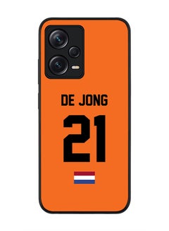 Rugged Black edge case for Redmi Note 12 Pro 5G Slim fit Soft Case Flexible Rubber Edges Anti Drop TPU Gel Thin Cover-Netherlands Player Name - De Jong