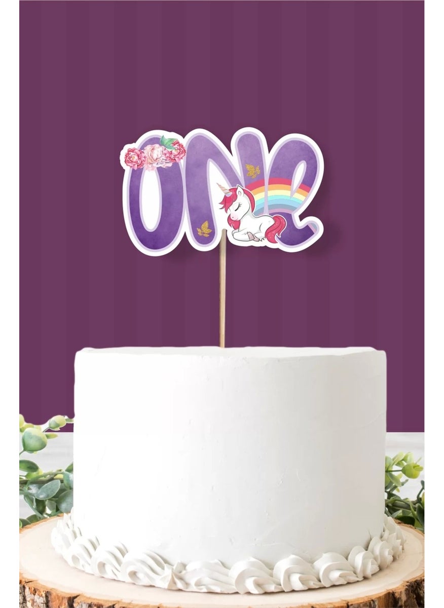 Neşeli Günlerim Unicorn Themed One (1) Cake Topper *thick Paper 