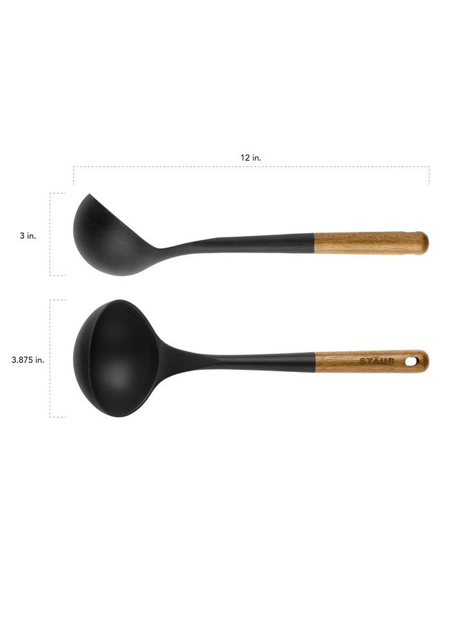 STAUB Soup Ladle, Perfect for Serving Hot Soup, Portion Batter for Pancakes, and Sauce Pasta, Durable BPA-Free Matte Black Silicone, Acacia Wood Handles, Safe for Nonstick Cooking Surfaces - Image 3
