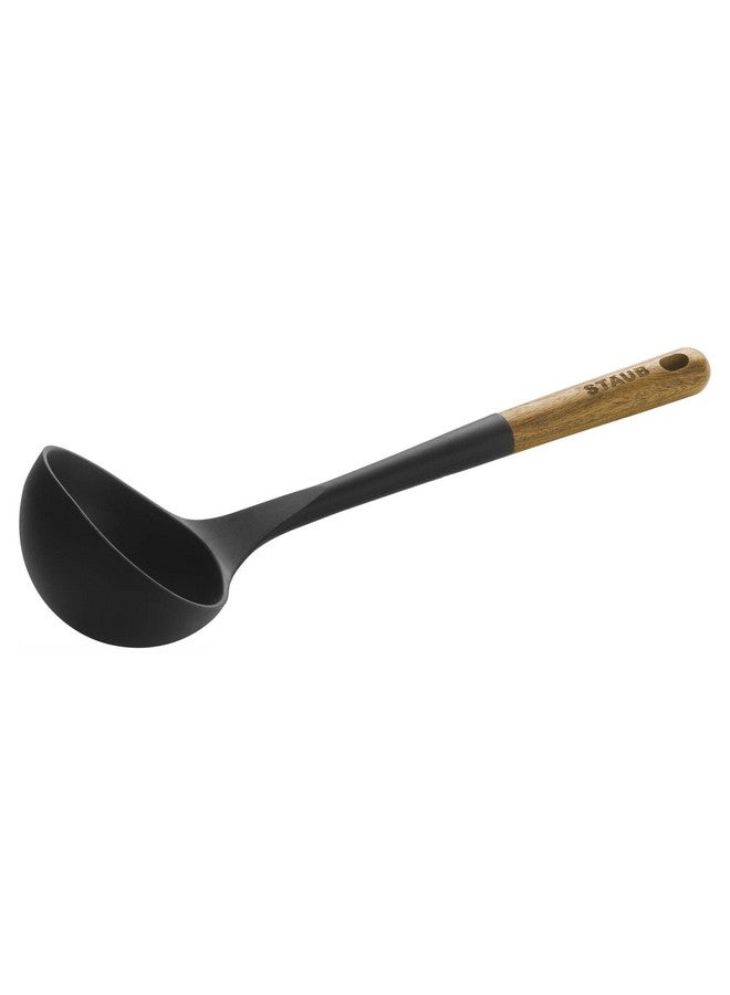 STAUB Soup Ladle, Perfect for Serving Hot Soup, Portion Batter for Pancakes, and Sauce Pasta, Durable BPA-Free Matte Black Silicone, Acacia Wood Handles, Safe for Nonstick Cooking Surfaces - Image 1