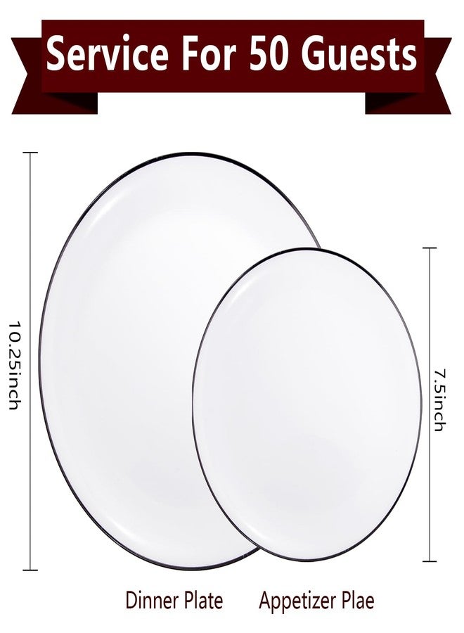 ejonirinjonir EI 100pcs White and Black Disposable Plates for Party,White Plastic Dinner Plates with Black Rim Disposable,Plastic Dessert Plate for Wedding,Family Gathering,Party,Afternoon Tea Business Event. - Image 2
