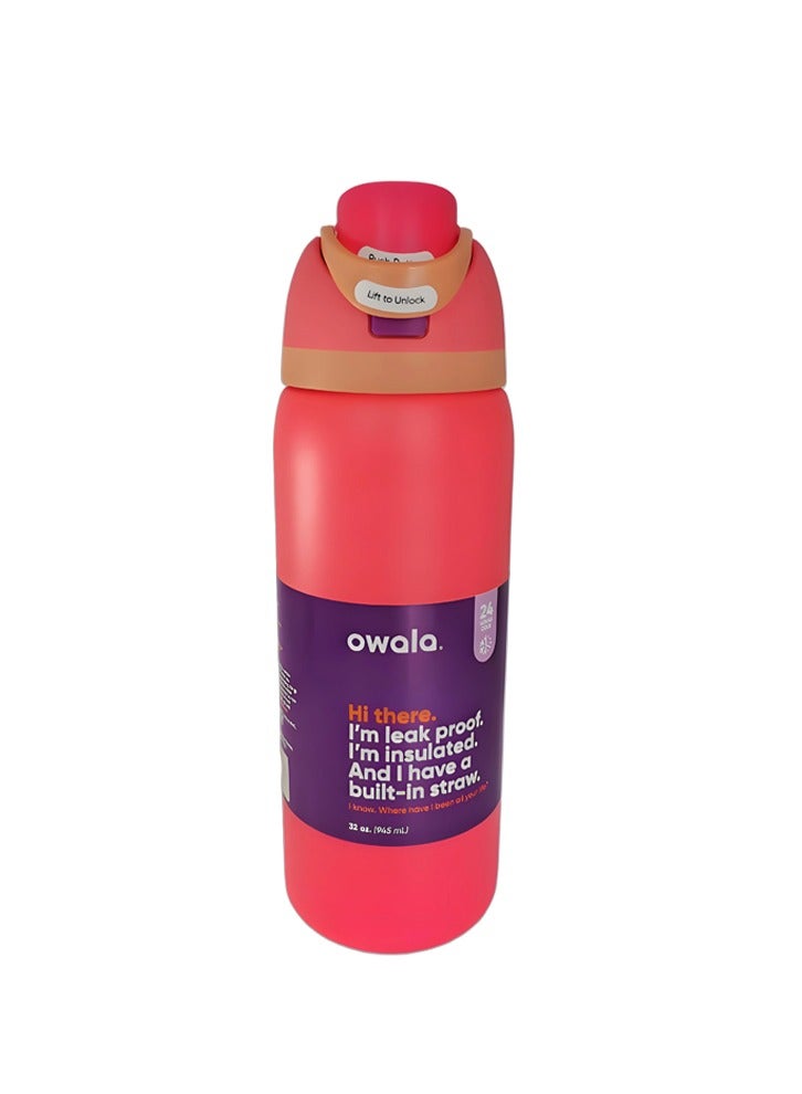 Owala FreeSip Insulated Stainless Steel Water Bottle with Straw for Sports, Travel, and School BPA-Free Sports Water Bottle, 32 oz, Hyper Flamingo - Image 1