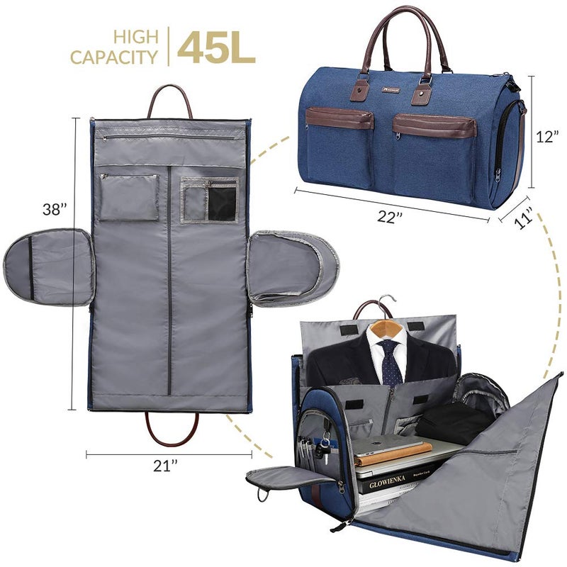 Modoker Convertible Garment Bag with Toiletry Bag, Modoker Carry on Garment Duffel Bag for Men Women - 2 in 1 Hanging Suitcase Suit Travel Bags, Blue - Image 2
