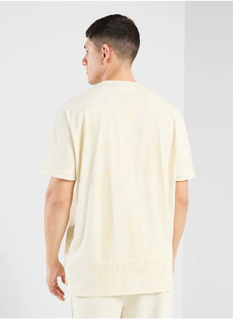 سكوات وولف Golden Era Oversized Distressed Multi Logo T-Shirt