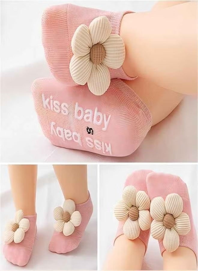 مرحبا بيبي 4 عبوات من جوارب البنات، جوارب أطفال بزهور ومقاومة للانزلاق، جوارب كاحل منخفضة للأميرات الصغيرات - Image 2
