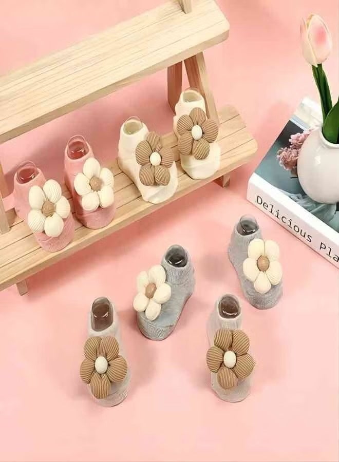 مرحبا بيبي 4 عبوات من جوارب البنات، جوارب أطفال بزهور ومقاومة للانزلاق، جوارب كاحل منخفضة للأميرات الصغيرات - Image 4