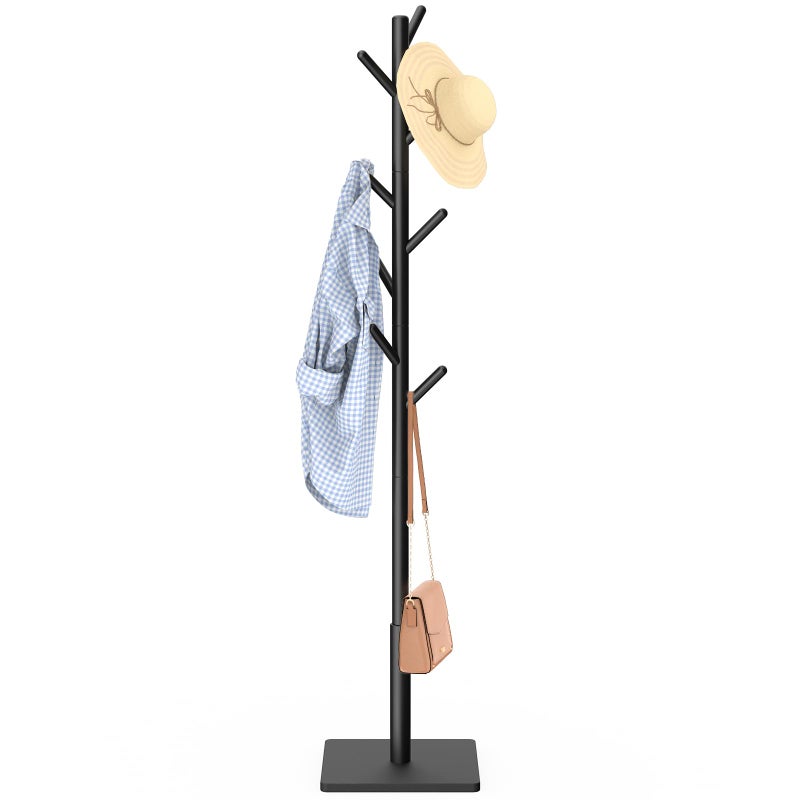 YheenLf Coat Rack Freestanding with Stable Square Base for Cloathes Hat Used in Bedroom Office and Entryway Sturdy and Easy Assembly Coat Tree with 3 Adjustable Sizes and 8 Hooks Black