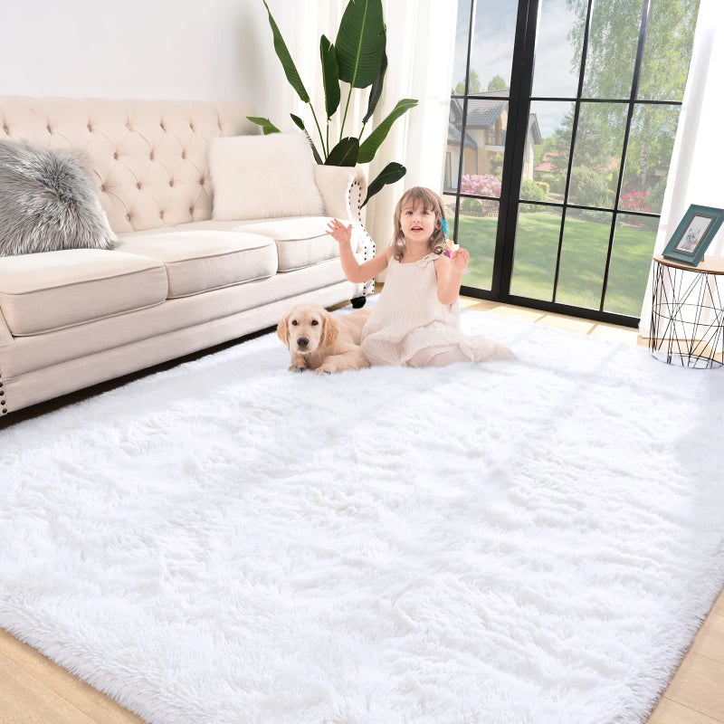 Jelymark Super Soft Shaggy Rug for Bedroom 4x59 Feet Fluffy Carpet for Living Room Fuzzy Indoor Plush Area Rug for Home Decor Furry Floor Rugs for Dorm Kids Nursery Rug for Girls White