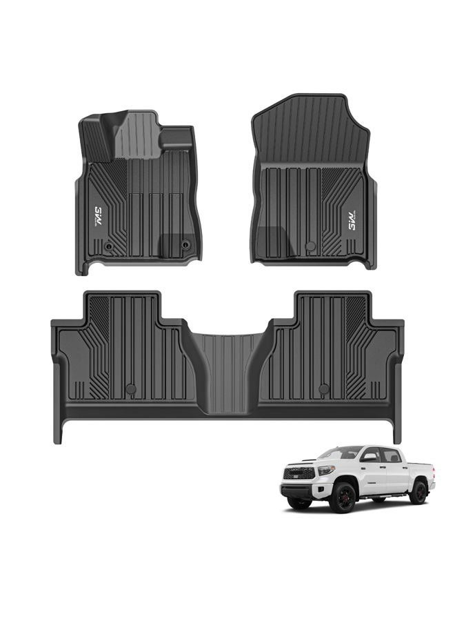 3W Floor Mats Fit Toyota Tundra 2014-2021 (Only for CrewMax Cab) TPE All Weather Custom Fit Floor Liner for Toyota Tundra 1st and 2nd Row Full Set Car Mats, Black - Image 1