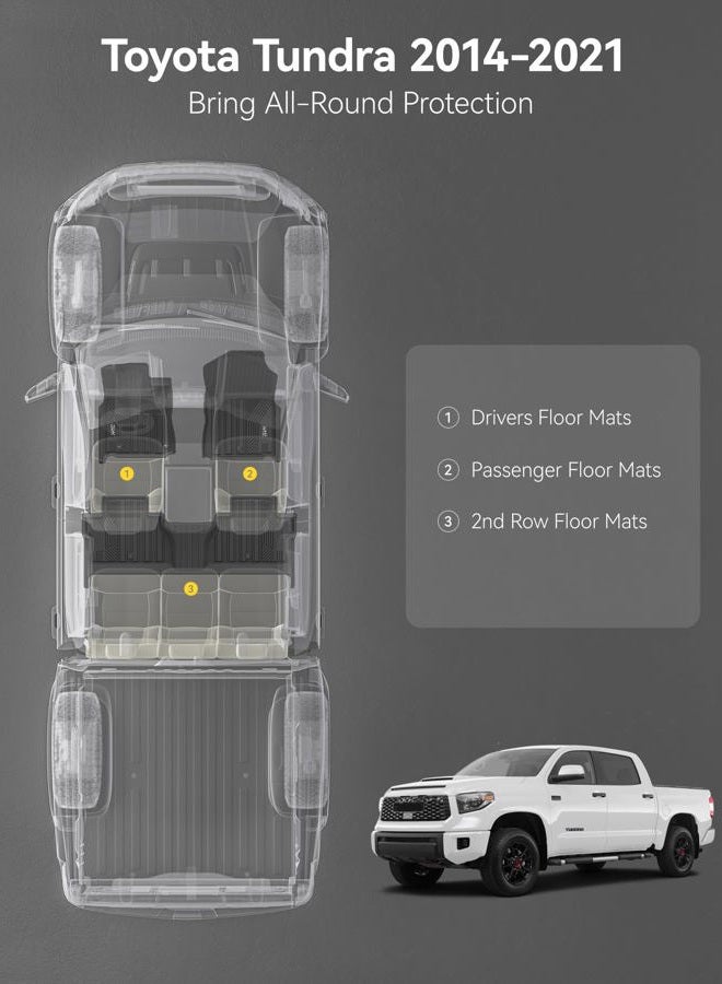 3W Floor Mats Fit Toyota Tundra 2014-2021 (Only for CrewMax Cab) TPE All Weather Custom Fit Floor Liner for Toyota Tundra 1st and 2nd Row Full Set Car Mats, Black - Image 2
