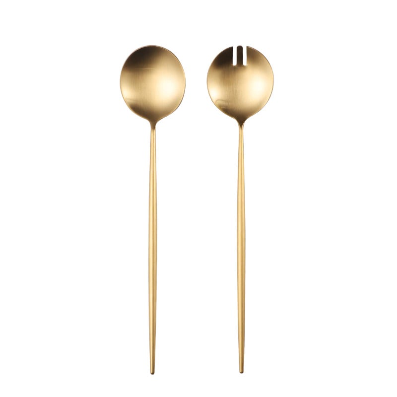 Zerophilo Zerophilo Salad ServersSpoon and Fork Set 1141 inch1810 Stainless Steel Salad Serving Titanium Plating Gold 