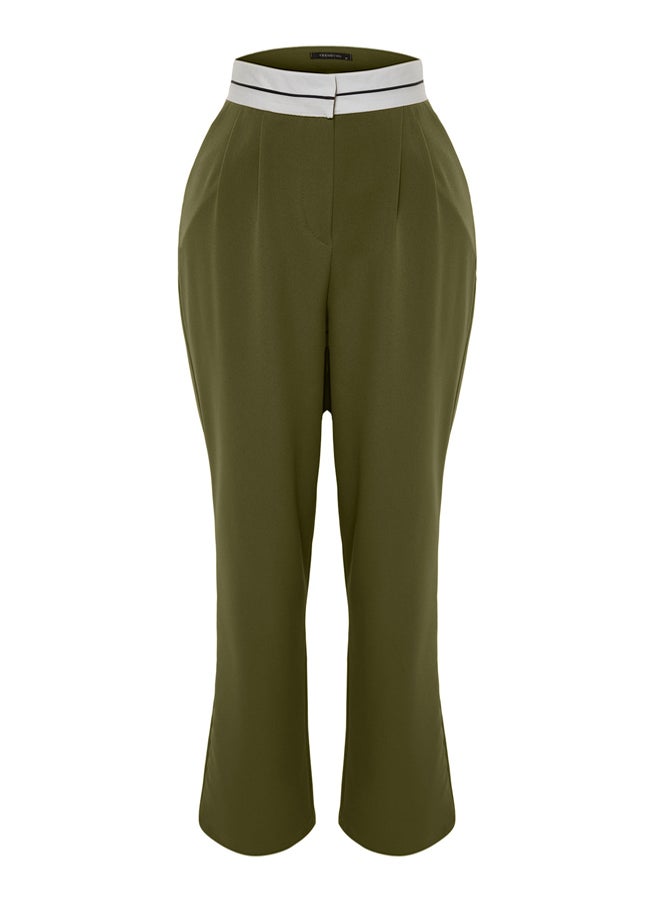trendyol Oil Green Wide Leg High Waist Belt Detailed Woven Fabric Trousers TWOSS23PL00150 - Image 5
