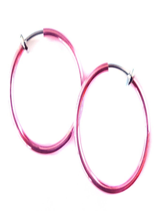 Clip-on Hoop Earrings Assorted Colors 1 inch Circle Hoop Earrings Spring Closure Not Pierced (Pink)
