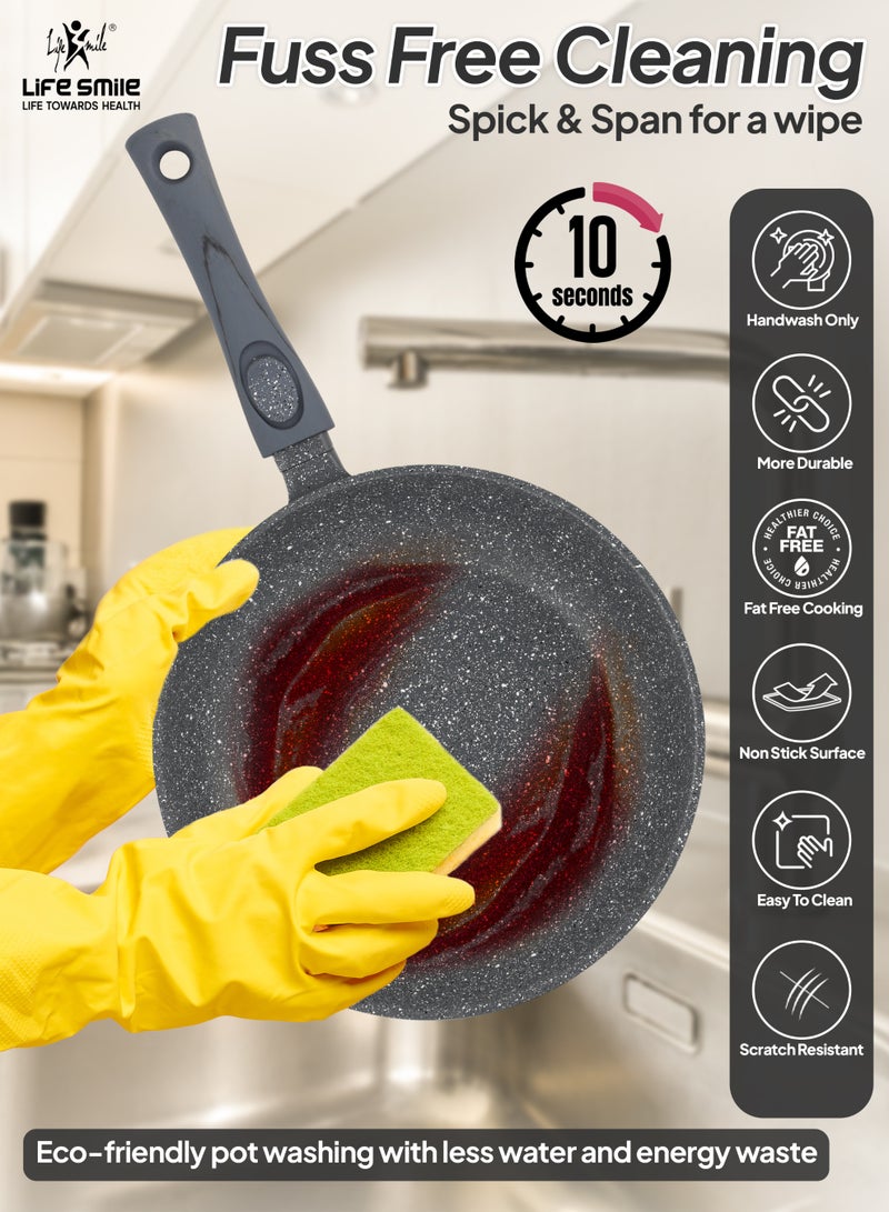 Life Smile 28cm Granite Nonstick Fry Pan with Lid (2.5L) – Induction Base, Removable Handle, Scratch Resistant & Easy Clean - Image 2