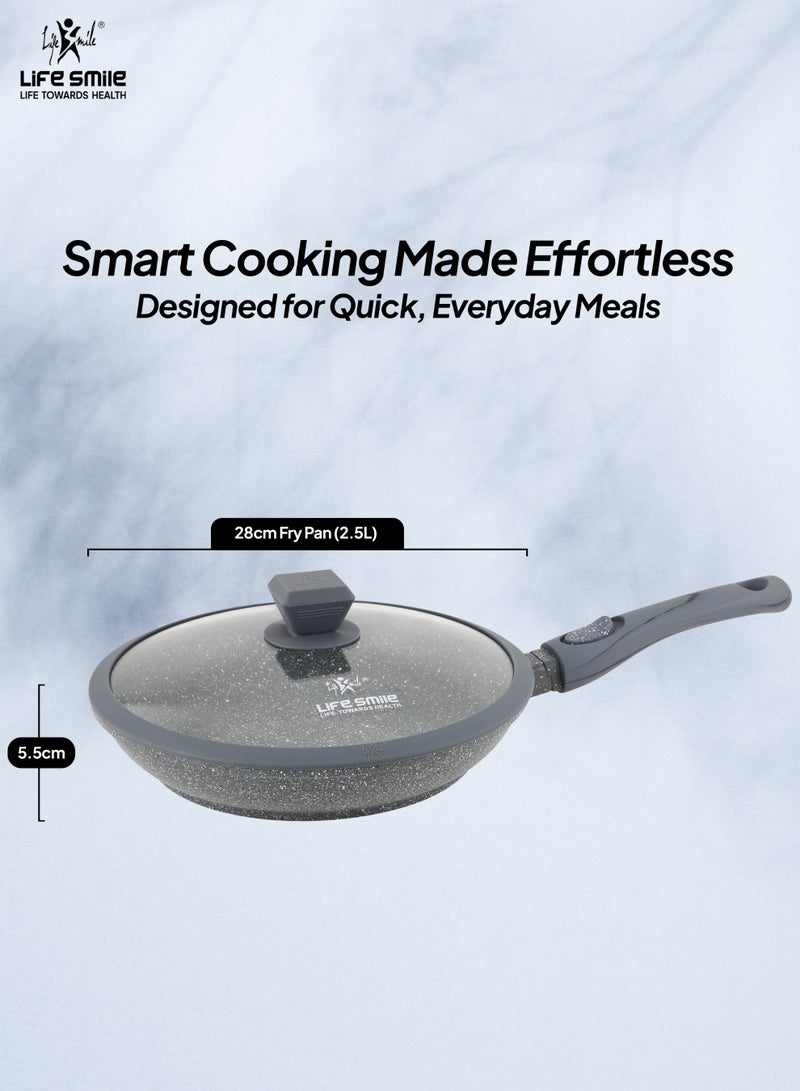 Life Smile 28cm Granite Nonstick Fry Pan with Lid (2.5L) – Induction Base, Removable Handle, Scratch Resistant & Easy Clean - Image 5