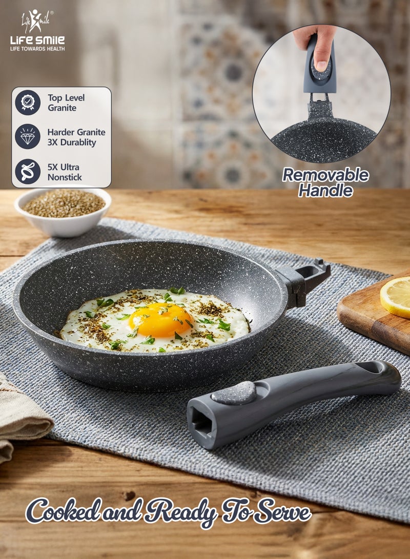 Life Smile 28cm Granite Nonstick Fry Pan with Lid (2.5L) – Induction Base, Removable Handle, Scratch Resistant & Easy Clean - Image 3