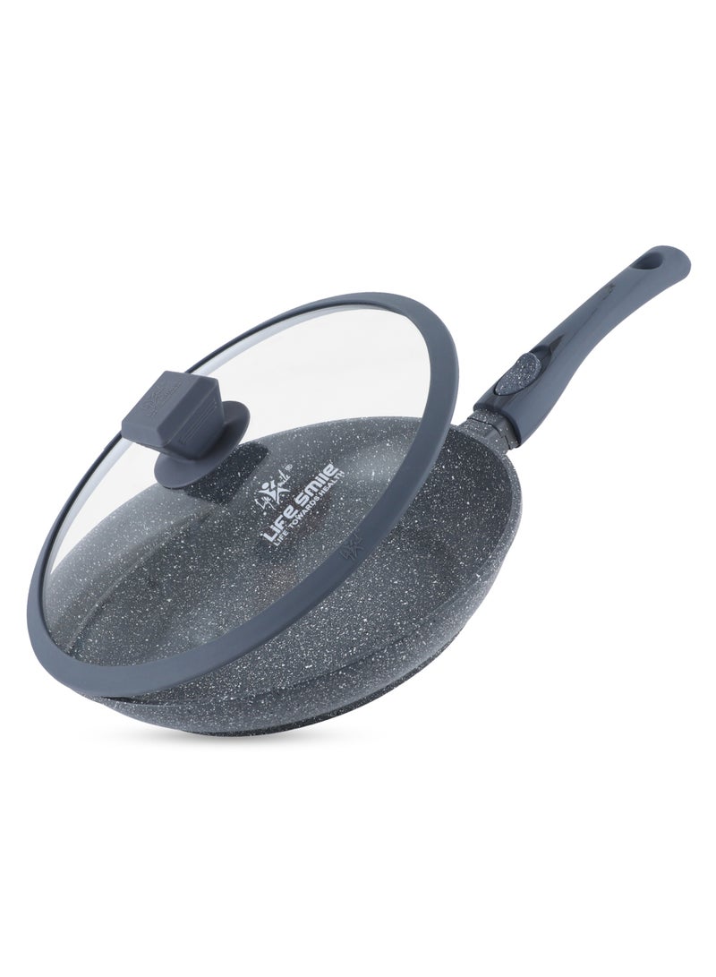 Life Smile 28cm Granite Nonstick Fry Pan with Lid (2.5L) – Induction Base, Removable Handle, Scratch Resistant & Easy Clean - Image 1