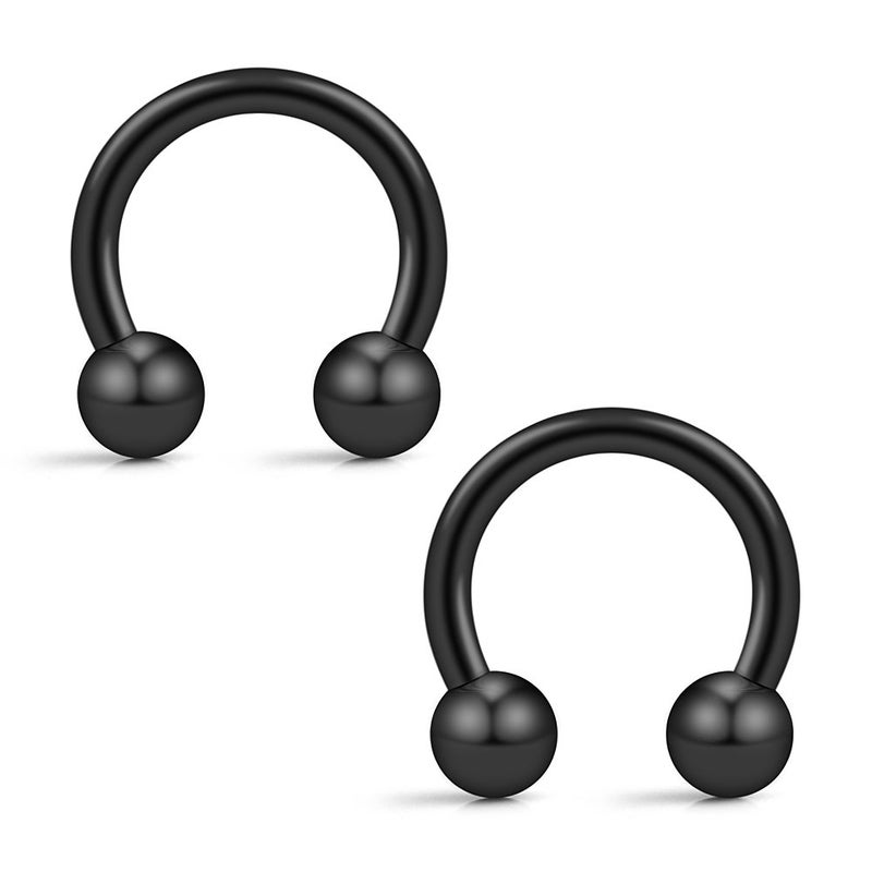 Ruifan 12G 12mm 316L Surgical Steel CBR Horseshoe Circular Rings PA Lip Eyebrow Nose Helix Tragus Cartilage Septum Piercing Jewelry 2PCS - Black - Image 5