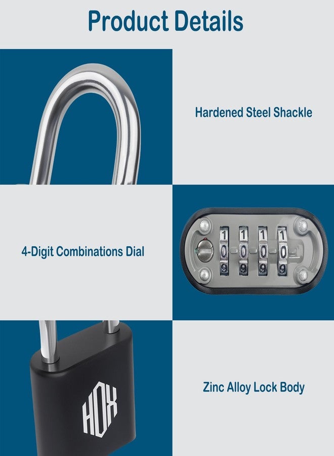 HOX 4 Digit Combination Lock, Outdoor Padlock - Heavy Duty Locker Lock with Hardened Steel Shackle, Waterproof Combo Lock for Gym Locker, Hasp Storage, Shed, Fence (Black, 2 Pack) - Image 5