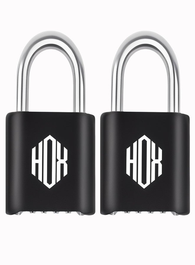HOX 4 Digit Combination Lock, Outdoor Padlock - Heavy Duty Locker Lock with Hardened Steel Shackle, Waterproof Combo Lock for Gym Locker, Hasp Storage, Shed, Fence (Black, 2 Pack) - Image 1