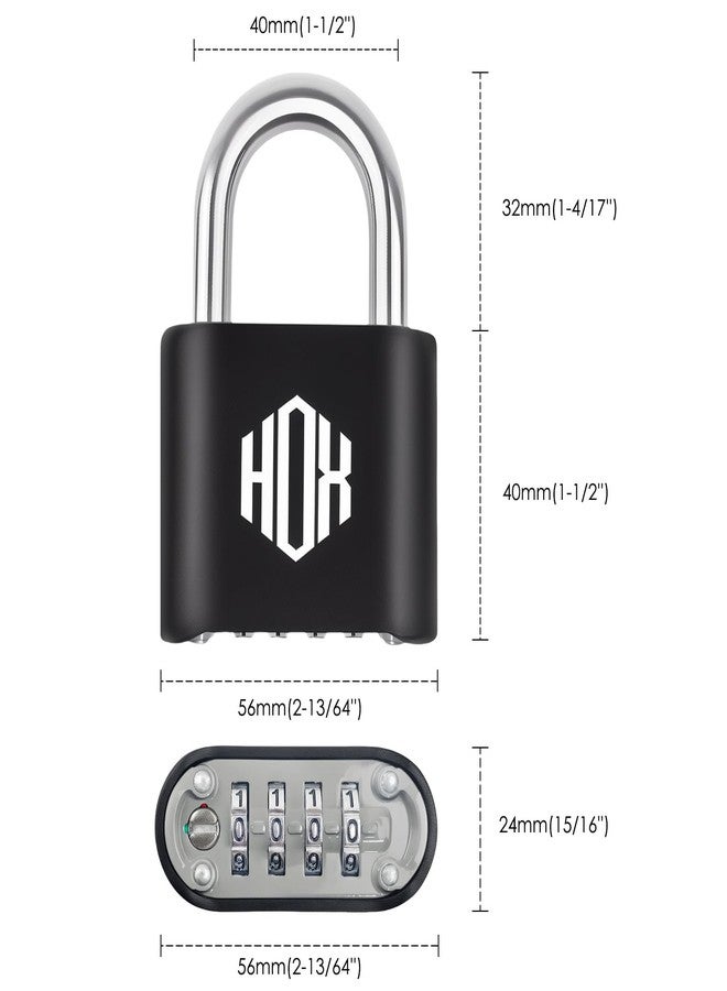 HOX 4 Digit Combination Lock, Outdoor Padlock - Heavy Duty Locker Lock with Hardened Steel Shackle, Waterproof Combo Lock for Gym Locker, Hasp Storage, Shed, Fence (Black, 2 Pack) - Image 2