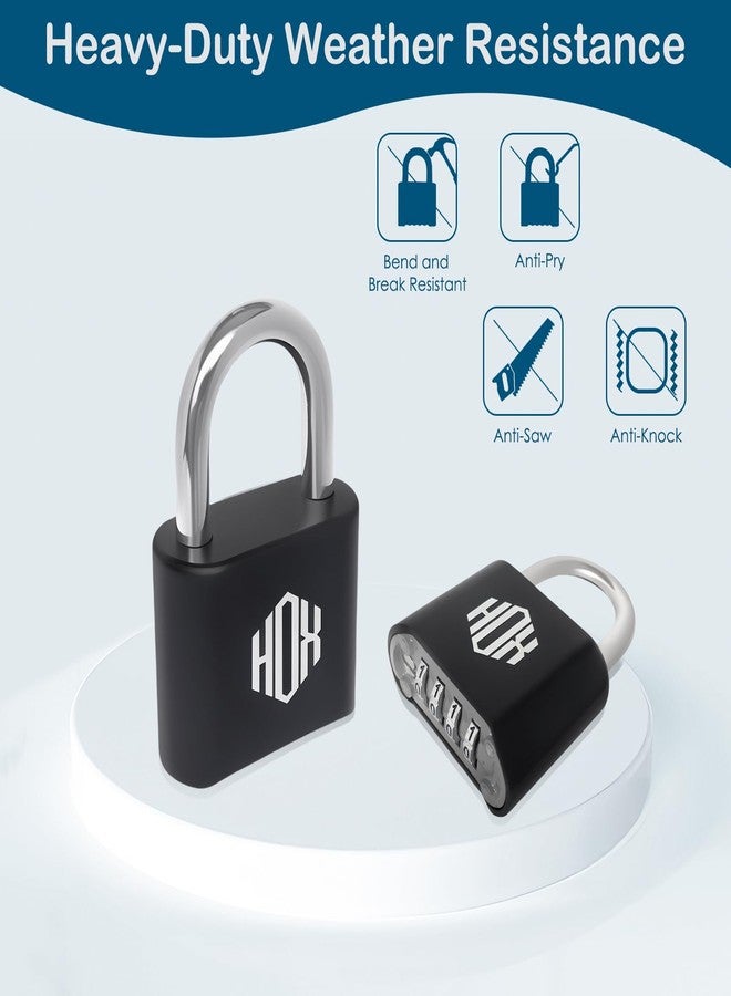HOX 4 Digit Combination Lock, Outdoor Padlock - Heavy Duty Locker Lock with Hardened Steel Shackle, Waterproof Combo Lock for Gym Locker, Hasp Storage, Shed, Fence (Black, 2 Pack) - Image 4