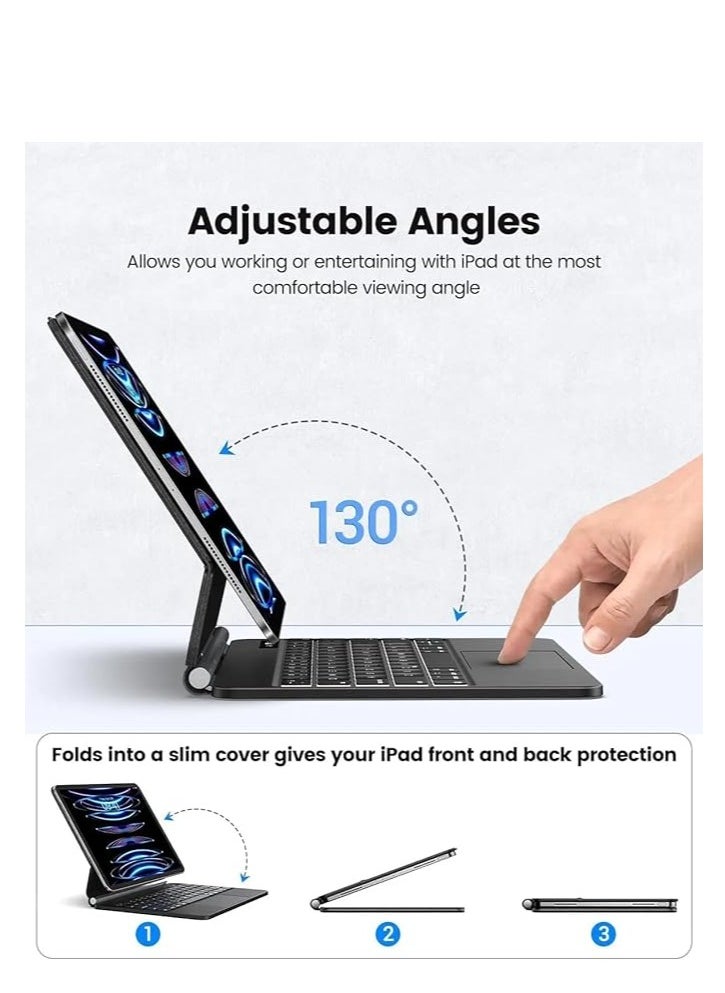 Generic - Magnetic Smart Bluetooth Keyboard Case Compatible with Samsung Galaxy Tab s7 Plus/s8 Plus/s7 FE/s9 Plus/s9 FE Plus/s10 Plus 12.4-inch RGB Backlit Keyboard with Trackpad - Image 1