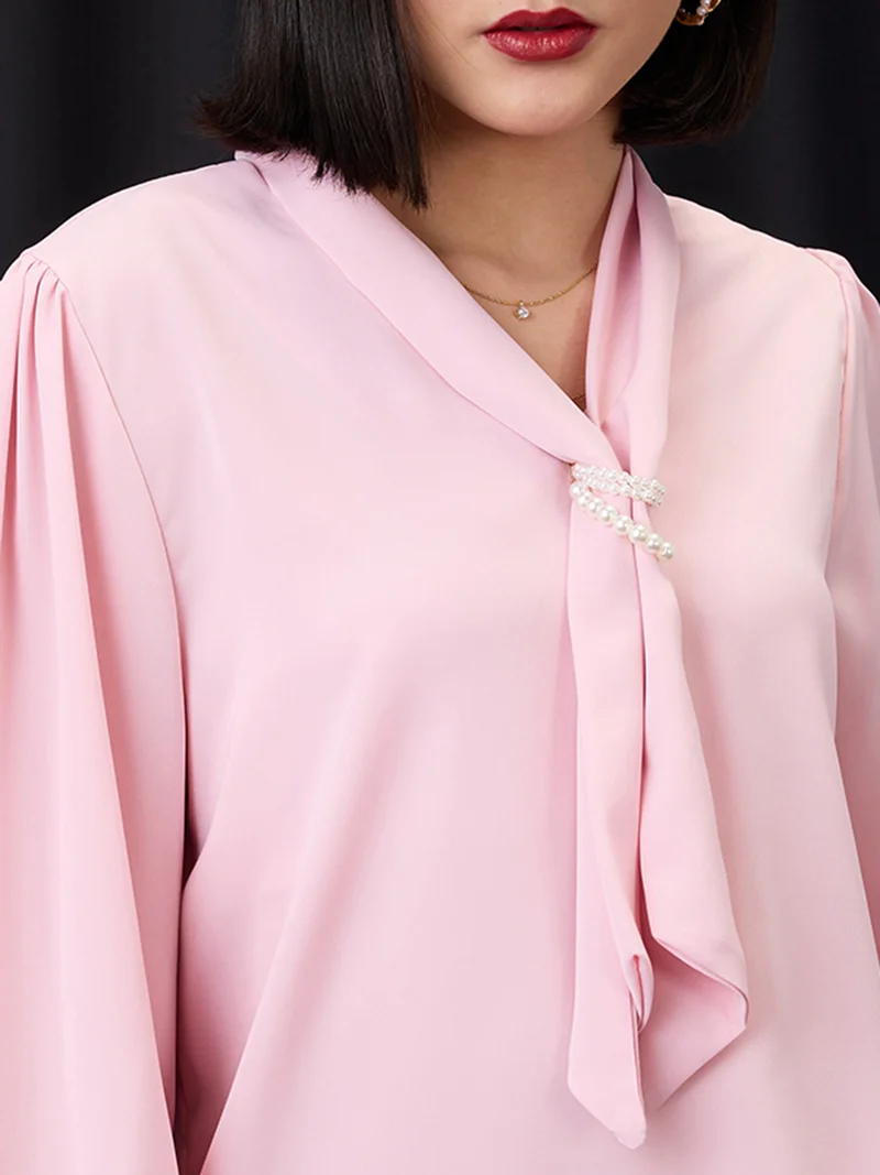 globus Women Pink Tie-Up Neck Cuff Sleeves Workwear Top