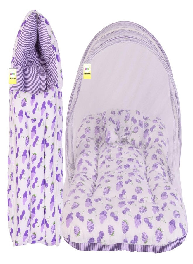 Kwitchy Baby Bed New Born Baby Bedding Set|Mattress|Carry Bags|Mosquito Net||Cotton|Infants Beds|Products All|Gift Combo|Essentials (0-6 Months),Purple - Image 1