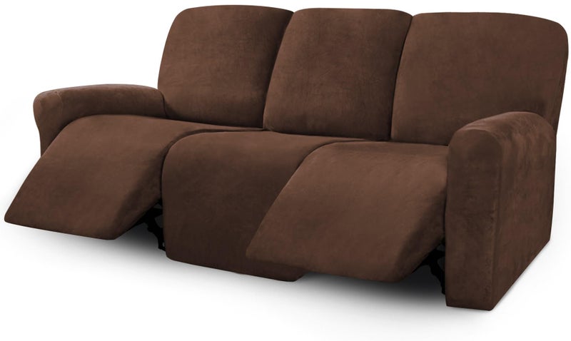 ULTICOR Velvet 8-Pieces Recliner Sofa Covers Stretch Reclining Couch Covers for 3 Cushion Reclining Sofa Slipcovers Furniture Covers Thick Soft Washable (3 Seater Recliner Cover, Chocolate) - Image 1