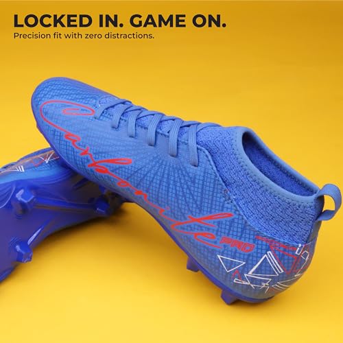 Nivia Pro Carbonite 7.0 Football Studs for Men, 3D-Embossed Synthetic Leather Upper, TPU Sole with Square Studs, Die-Cut Soft EVA Sockliner, Mid Blue, UK10 - Image 4