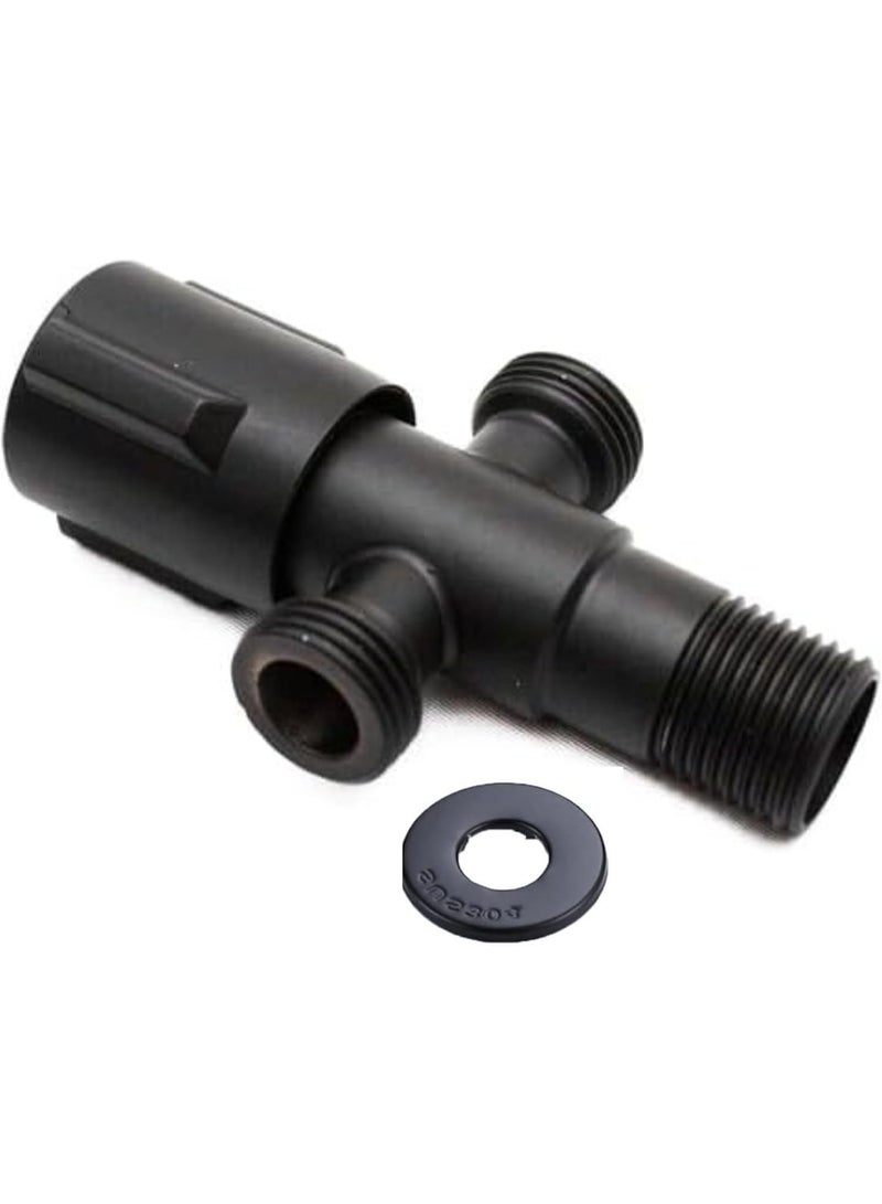 JUNARIS Black Dual Angle Valve for Washroom | Durable 2-Way Water Tap | 6x3x10cm Heavy-Duty Bathroom Angle Valve for Geyser, Washing Machine, Jet Spray & Basin - Image 1
