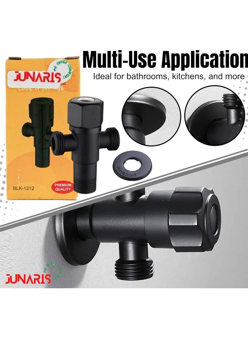 JUNARIS Black Dual Angle Valve for Washroom | Durable 2-Way Water Tap | 6x3x10cm Heavy-Duty Bathroom Angle Valve for Geyser, Washing Machine, Jet Spray & Basin - Image 4