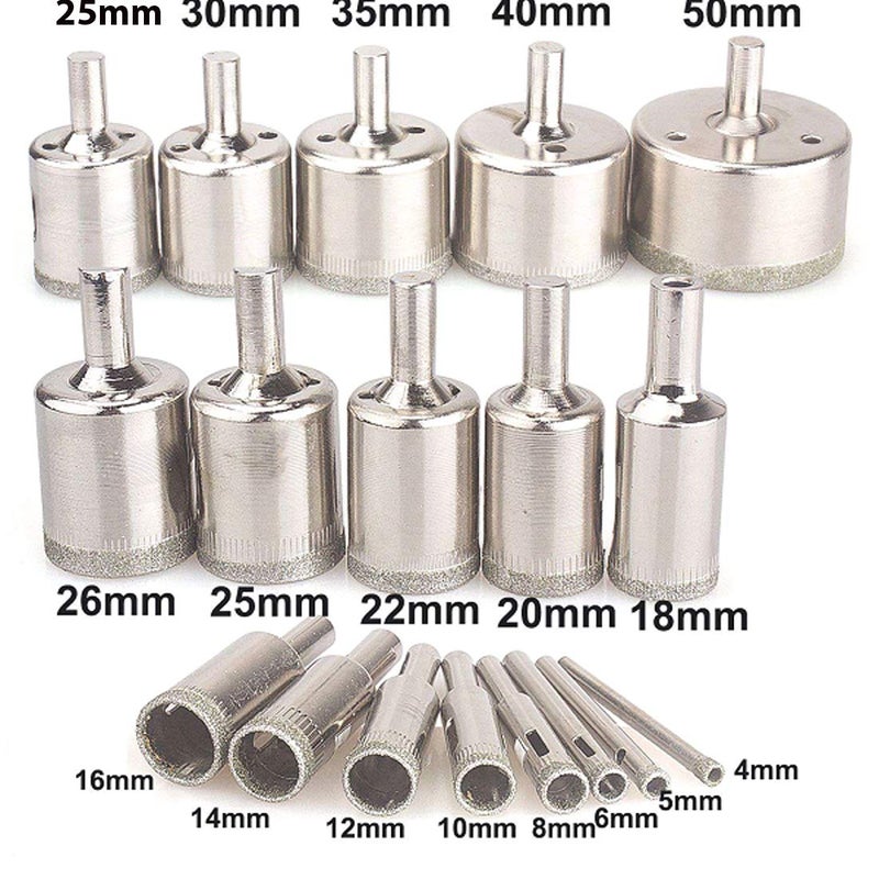 uptodateproducts uptodateproducts 18pcs Diamond Coated Drill Bit Set Tile Marble Diamond Drill Bit Glass Ceramic Hole Saw Drilling Bits for Power Tools 4mm50mm  - Image 2