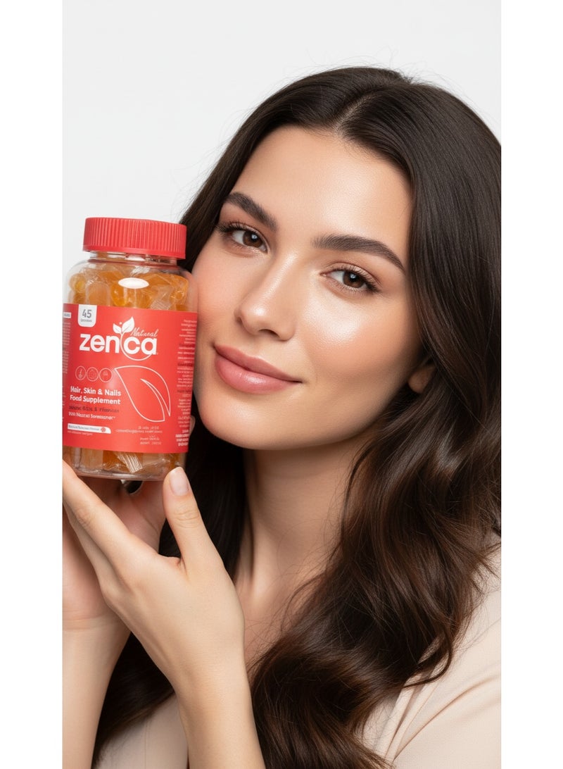 زينكا ناتشرلز زينكا مكمل غذائي للجمال (شعر، بشرة، أظافر) بنكهة البرتقال - قطع مضغ لدعم النوم والمظهر الصحي - 45 قطعة جيلاتينية - Image 2