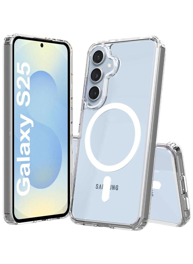 general Clear Case for Samsung Galaxy S25 5G 2025, Magnetic Cover Compatible with MagSafe, Hard Back Slim Shockproof Bumper, Support Wireless Charging - Image 1