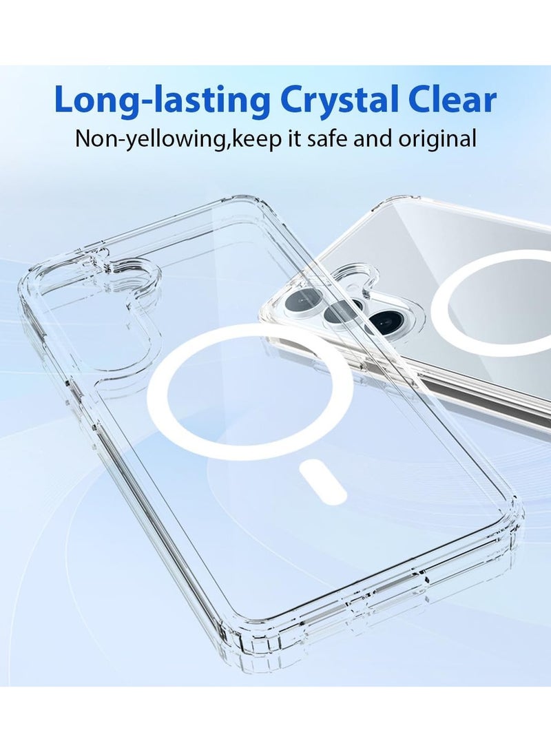 general Clear Case for Samsung Galaxy S25 5G 2025, Magnetic Cover Compatible with MagSafe, Hard Back Slim Shockproof Bumper, Support Wireless Charging - Image 3