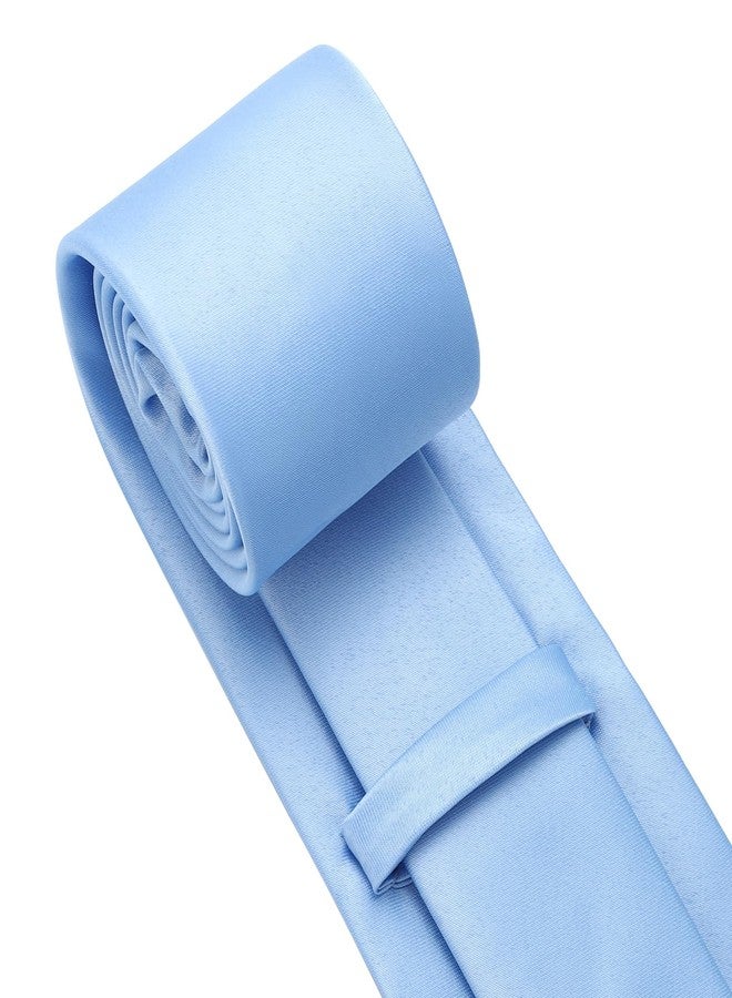 PenSee Men's Light Blue Tie Set Solid Pure Color 3.15" (8CM) Classic Formal Plain Necktie and Pocket Square Set For Men - Image 4