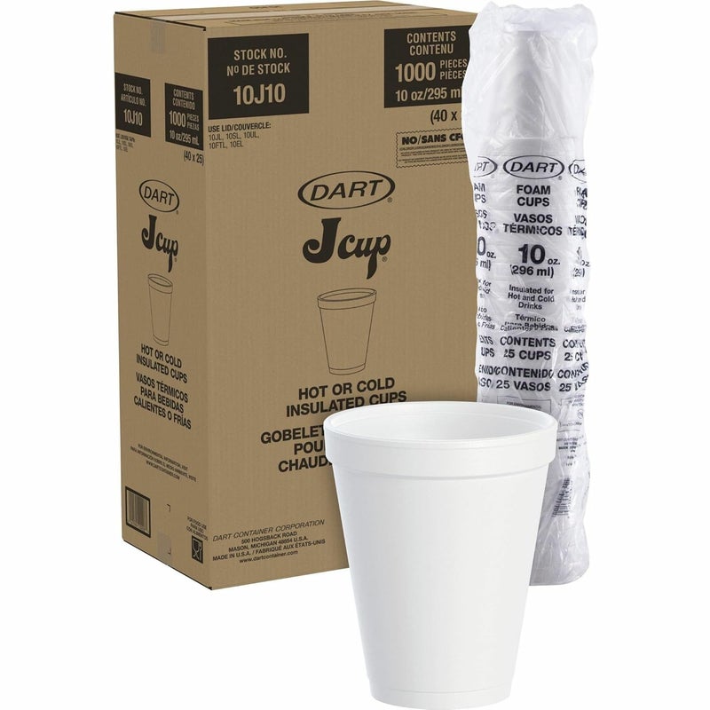 DART 10J10 Foam Drink Cups, 10oz, White, 25 per Bag (Case of 40 Bags) - Image 2