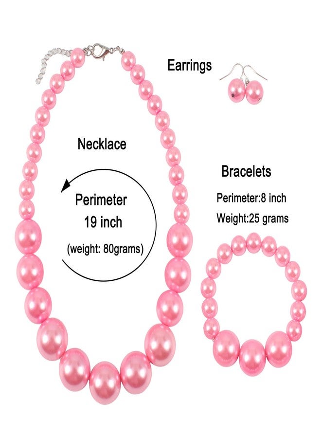 KOSMOS-LI Women's Large Big Simulated Pink Pearl Statement 19" Necklace Bracelet and Earrings Jewelry Set - Image 3