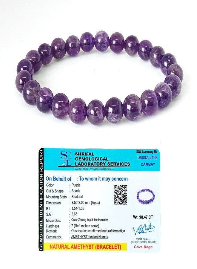 CRIKI Original Certified Amethyst Bracelet for Woman and Man - Natural Energised Purple beads Healing Crystal Bracelet for Anxiety, Stress, Mental Peace and Meditation - 8MM Beads (6.5 Inch) - Image 1