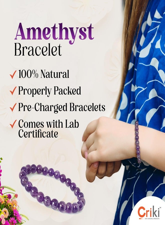 CRIKI Original Certified Amethyst Bracelet for Woman and Man - Natural Energised Purple beads Healing Crystal Bracelet for Anxiety, Stress, Mental Peace and Meditation - 8MM Beads (6.5 Inch) - Image 3